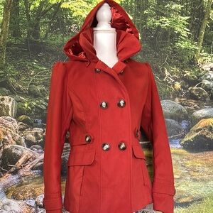Pink Envelope Red Trench Coat with Hood
